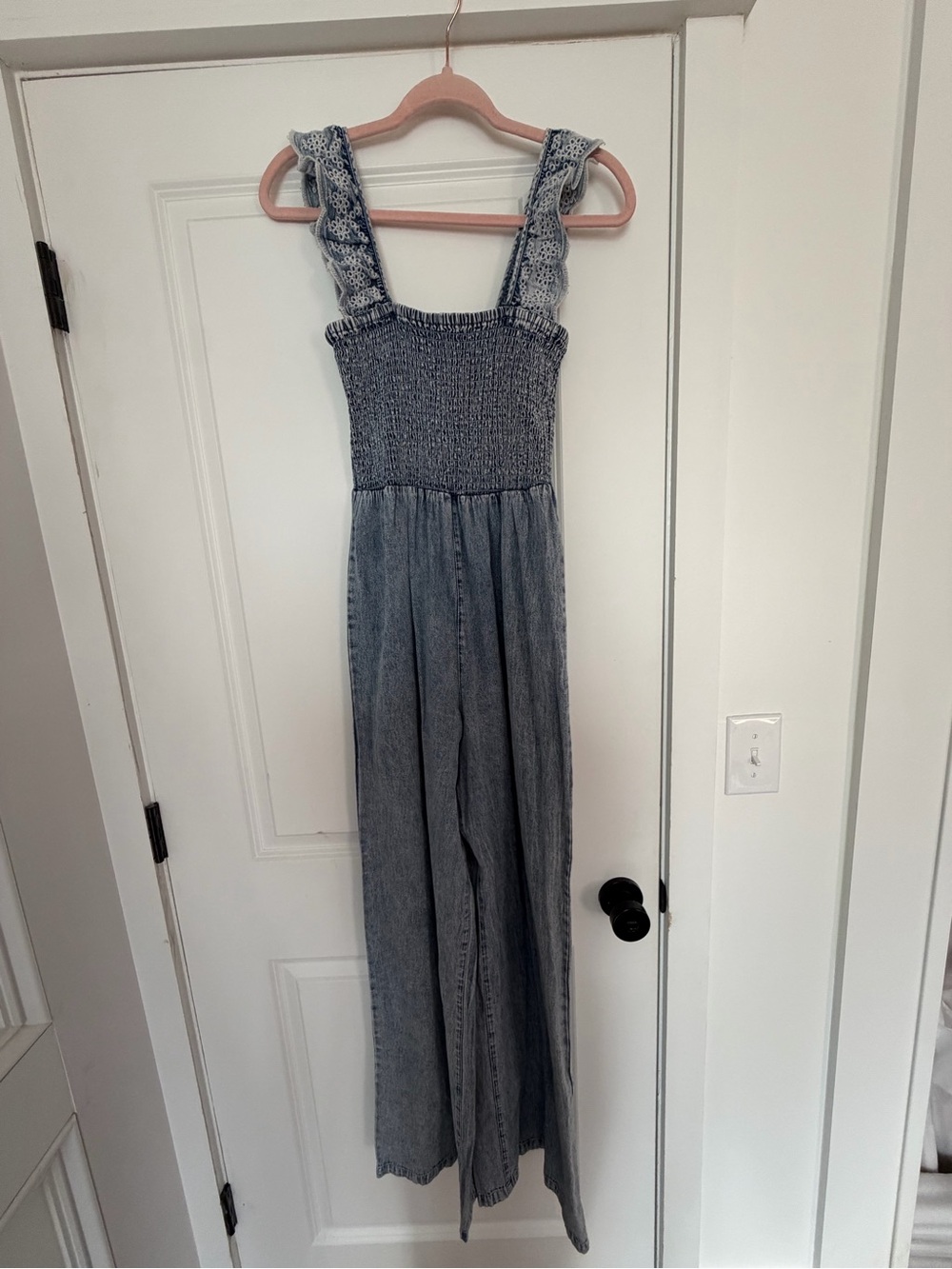 Smocked Denim Jumpsuit